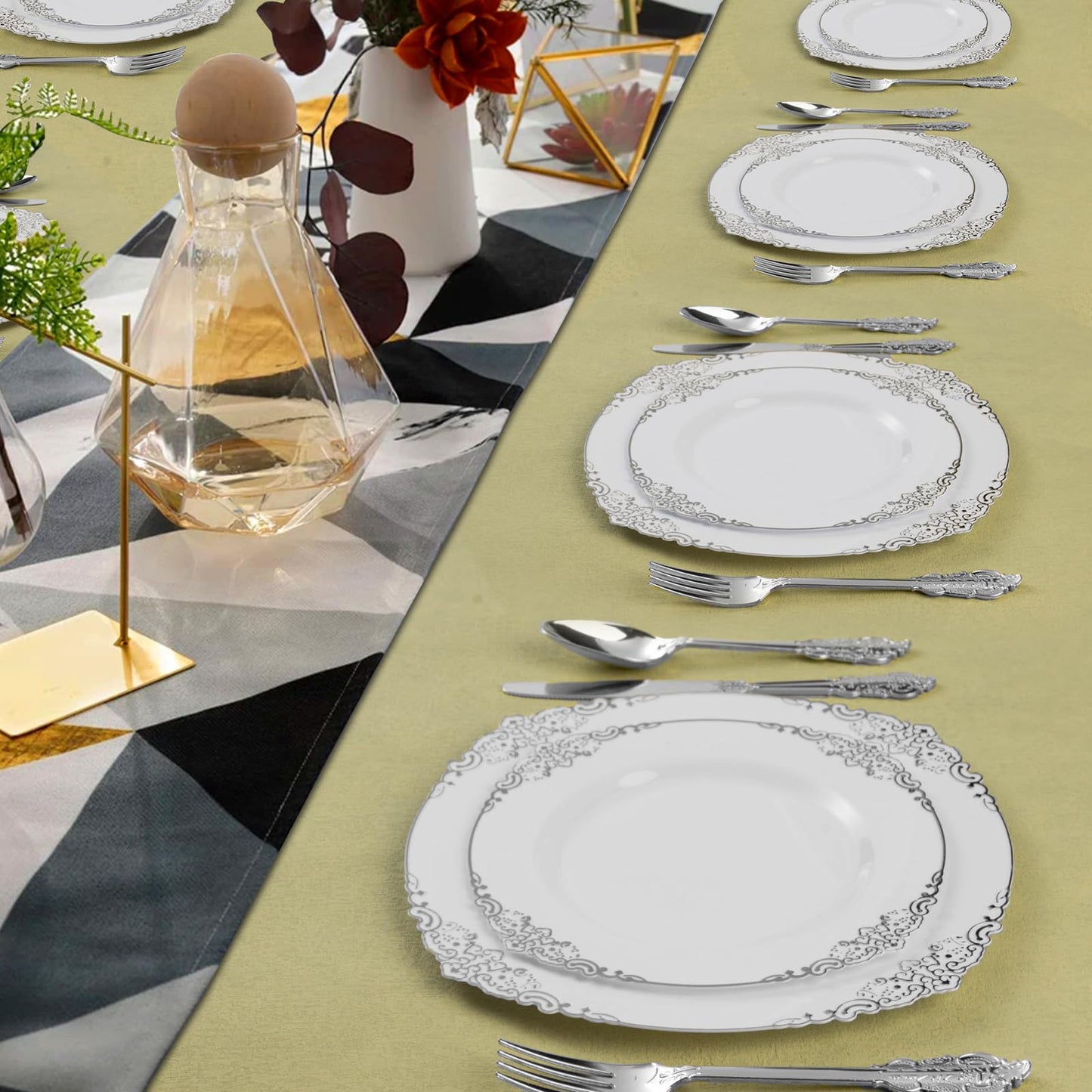 Disposable Heavy Duty Vintage Plastic Silverware for Wedding, Party, or Daily Use