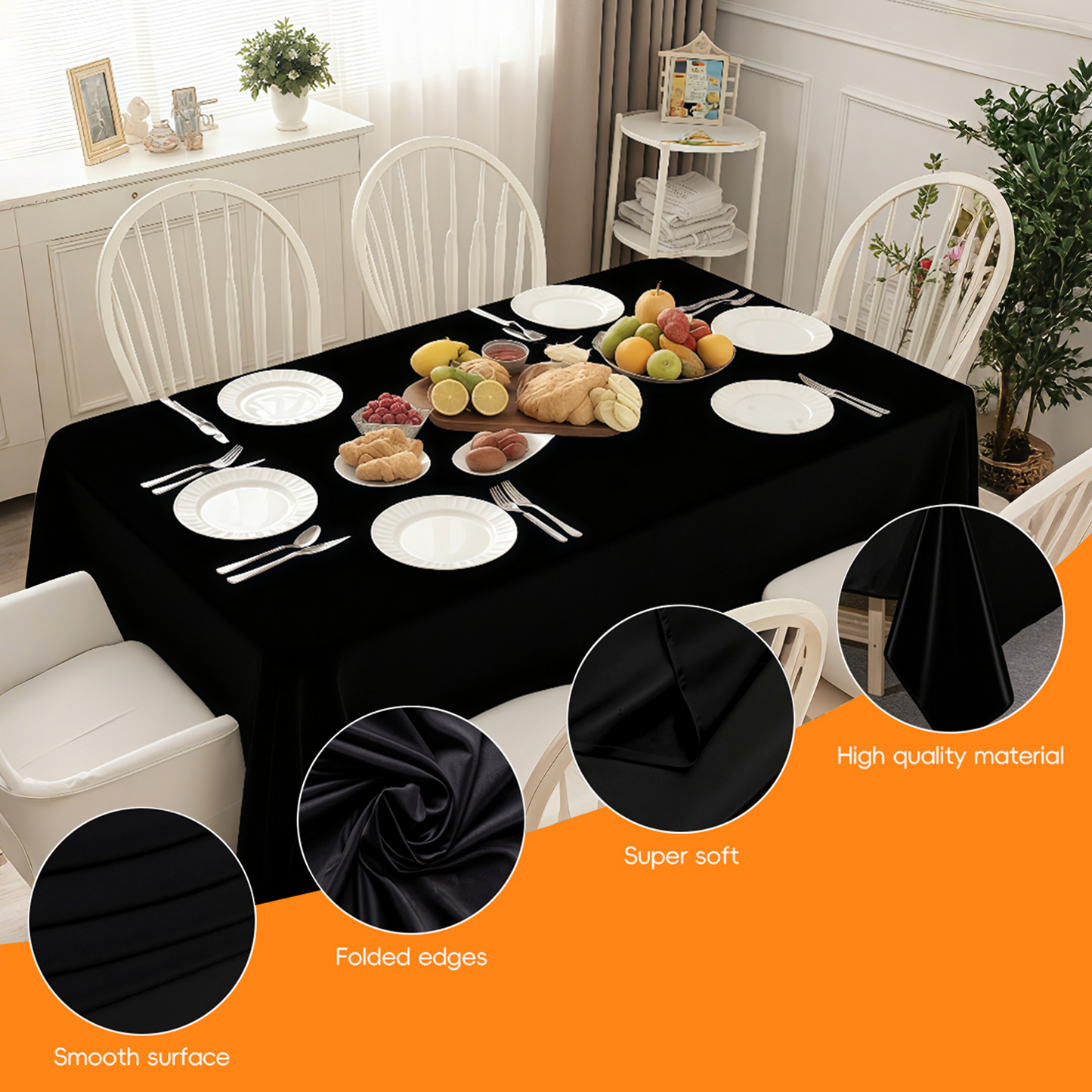 Goodluck 90 x 132 Inch Reusable Machine Washable Cover Rectangular Black Polyester Table Cloth for Wedding, Birthday, Party, Banquet, and Event Decoration