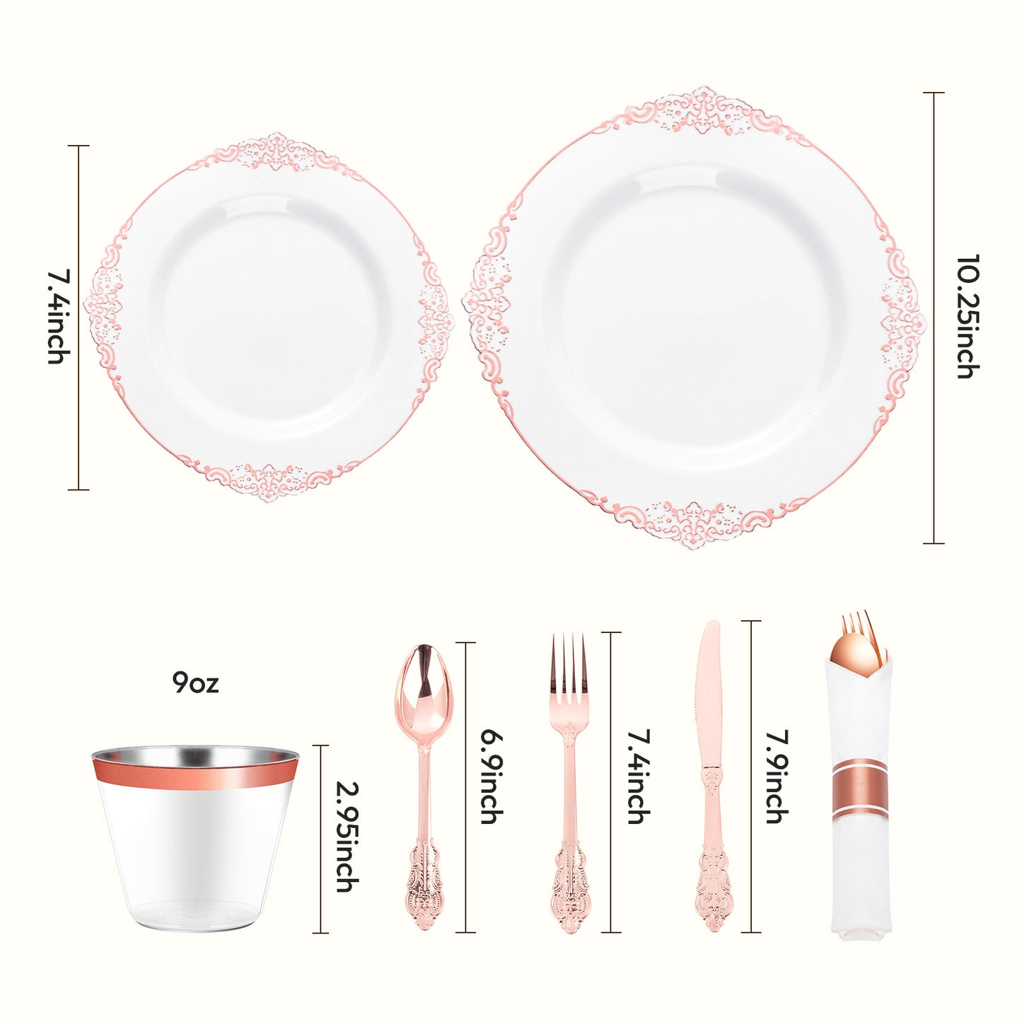 Vintage Disposable Plastic Dinnerware Sets with Gold Pattern Rim