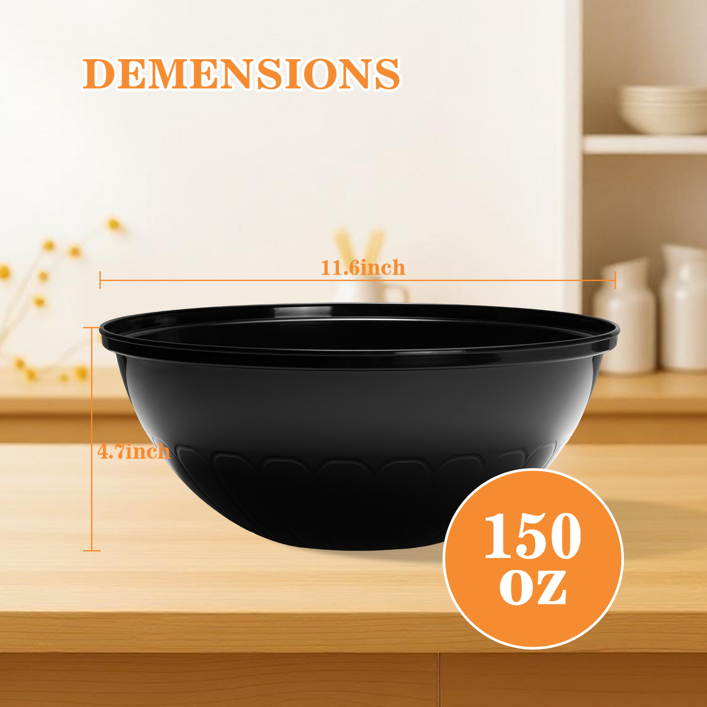 4 Pack 150 Ounce Disposable Plastic Serving Bowls for Chips, Salad, Candy, Snacks