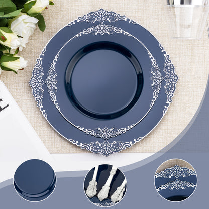 Goodluck 350PCS Disposable Navy Blue Plastic Dinnerware Sets for Party, Wedding and Graduation