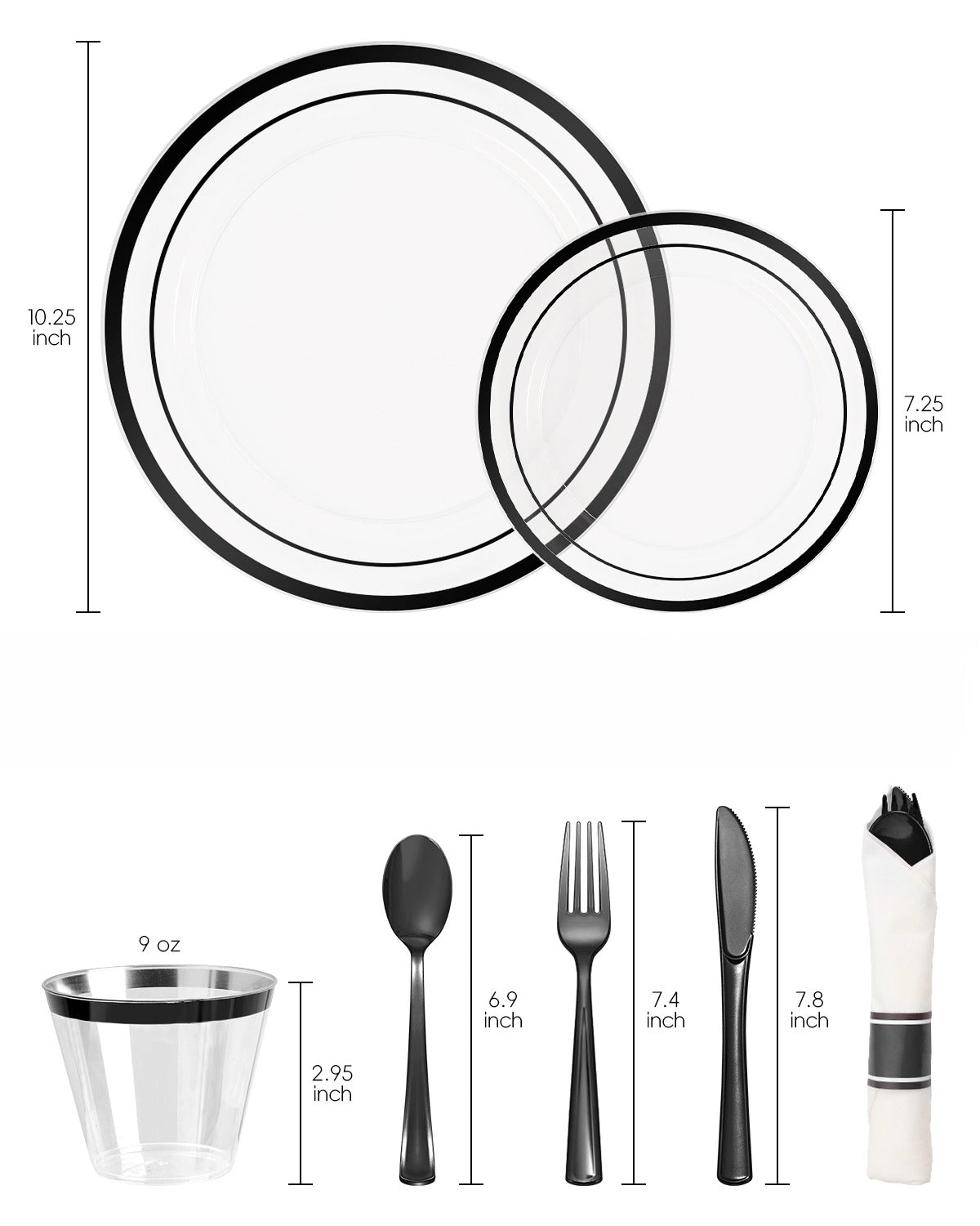 Goodluck Disposable Clear with Double Black Rim Plastic Dinnerware Sets for Party, Wedding, Graduation