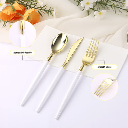 90 Pcs Heavy Duty Disposable Gold Plastic Silverware Set, Perfect for Wedding, Birthday, Party, Graduation