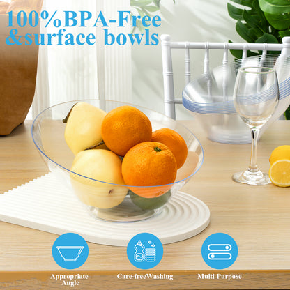 Goodluck 12 Pack 54oz Disposable Angled Crystal Plastic Serving Bowls for Chips, Snacks, Fruit, Salad