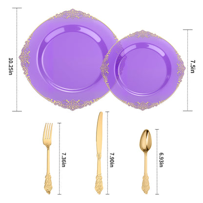 Goodluck Disposable Retro Clear Purple Dinnerware Sets
