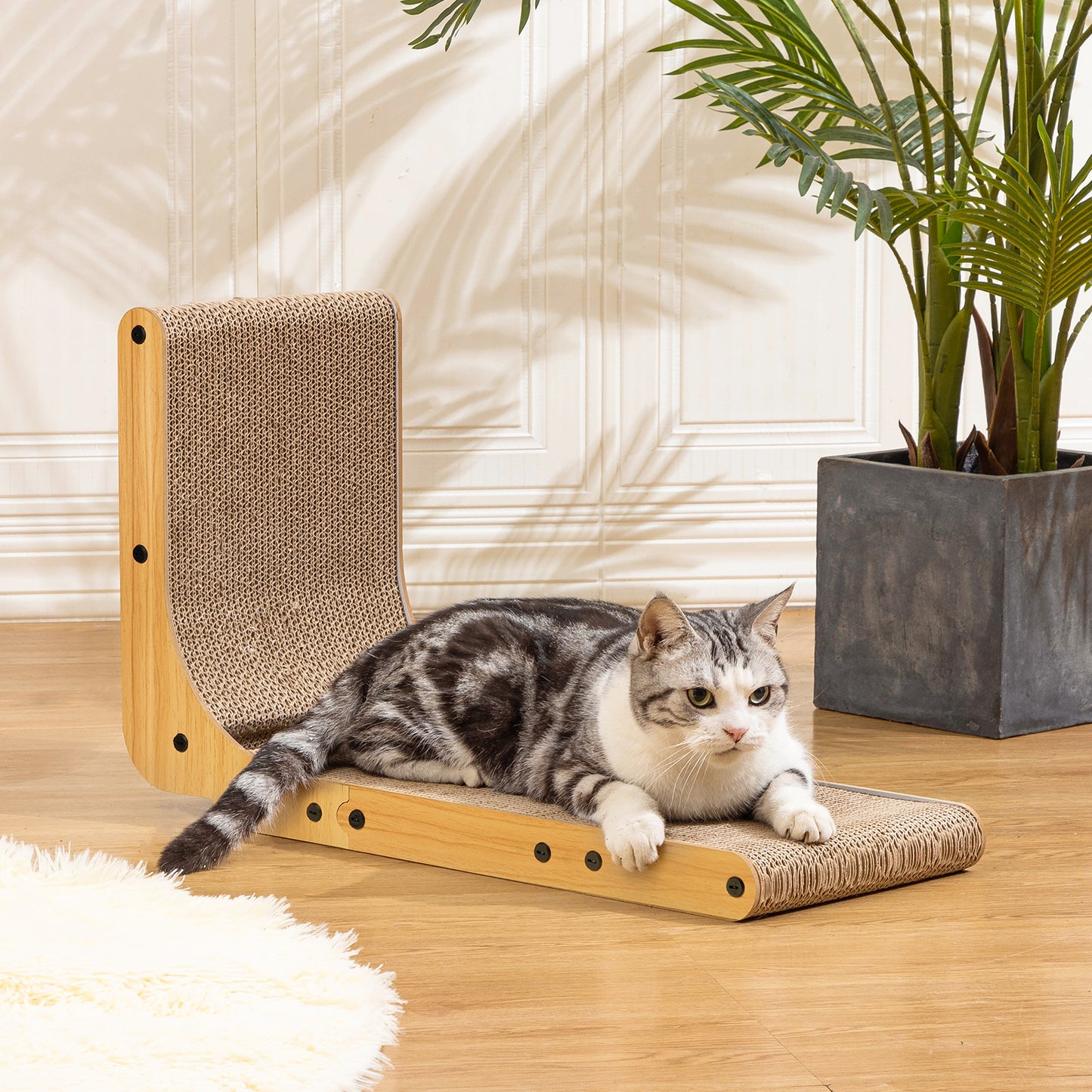 Goodluck Poils bebe L Shape 26.8 Inch Cat Scratcher with Ball Toy for Indoor