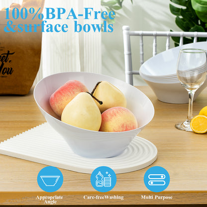 Goodluck 12 Pack 54oz Disposable Angled White Plastic Serving Bowls for Chips, Snacks, Fruit, Salad