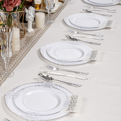 100PCS 10.25-inch Disposable Heavy Duty Vintage Plastic Plates for Wedding, Party, and Daily Use