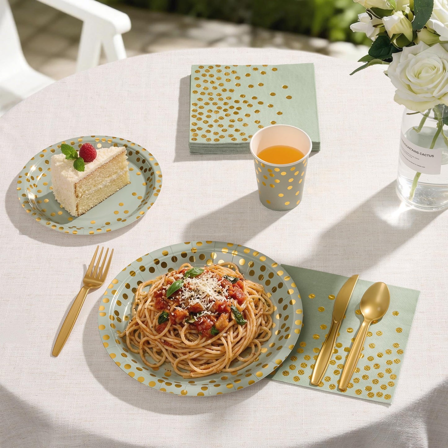 Gold Foil Polka Dot Disposable Party Paper Tableware Set for Birthday, Baby Shower, and Wedding