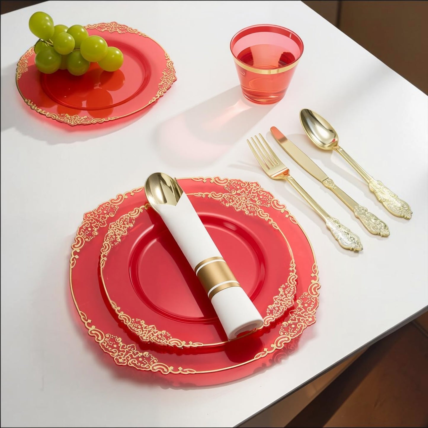 Retro High-Heavy Durable Disposable Dinnerware Set for Wedding, Party, Graduation