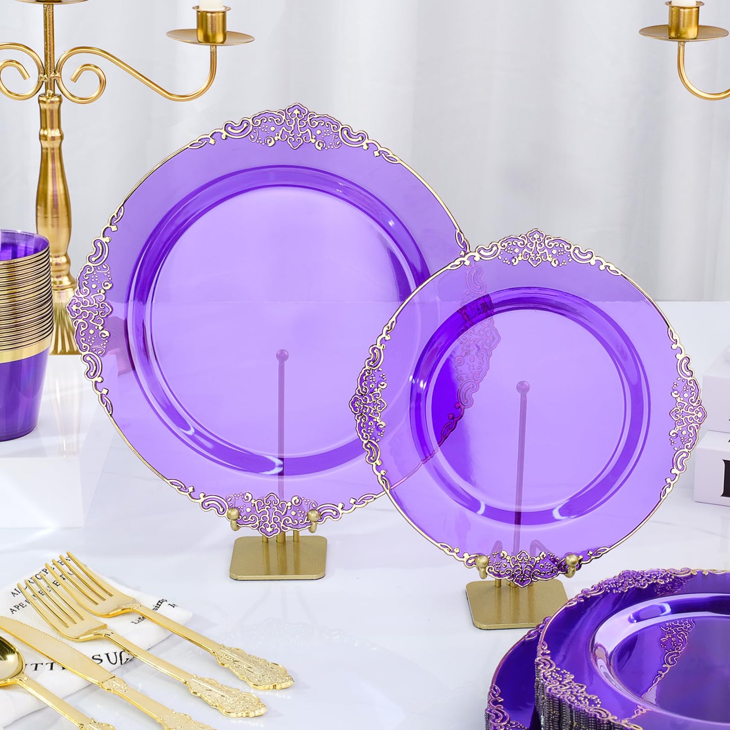 Retro High-Heavy Durable Disposable Dinnerware Set for Wedding, Party, Graduation