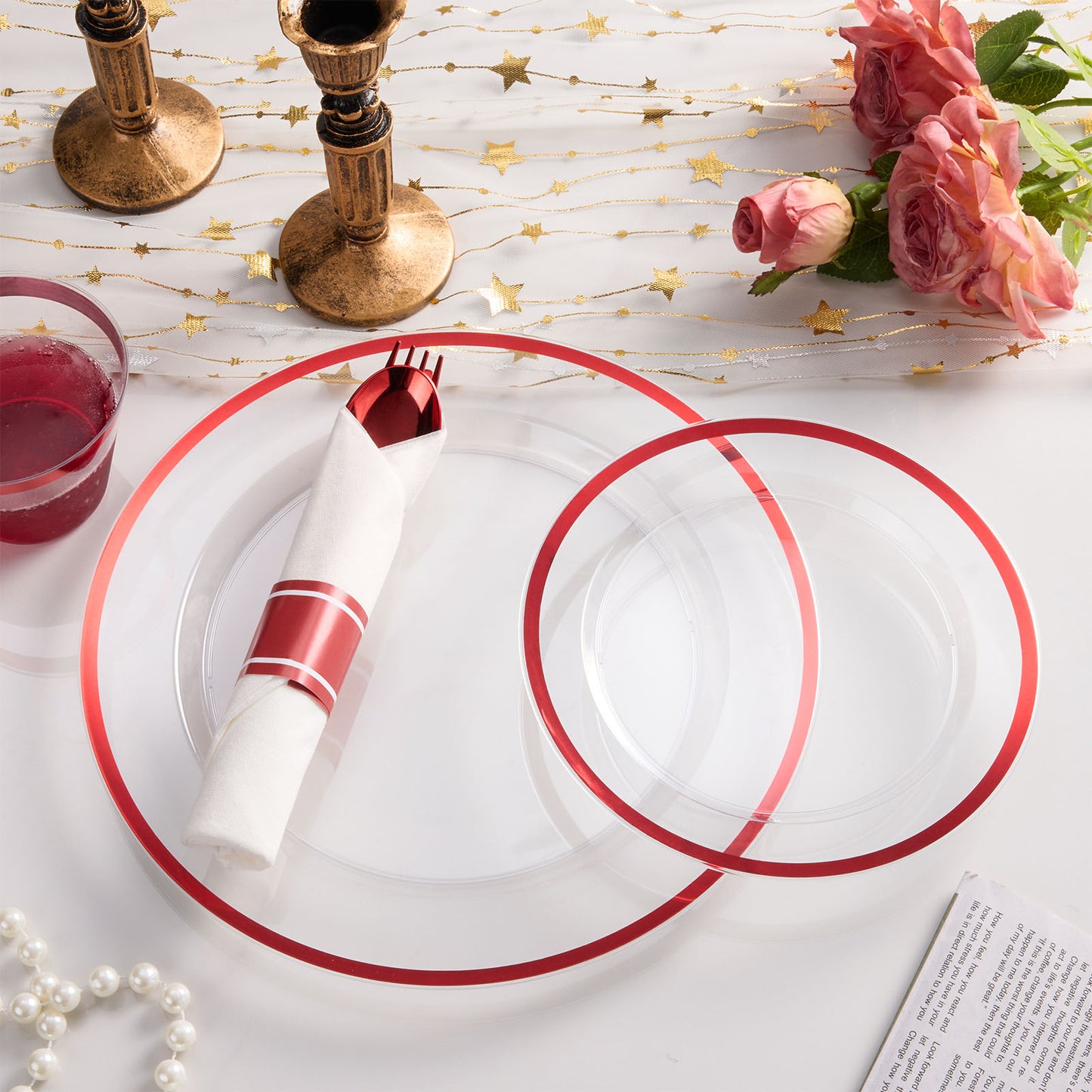 Durable Disposable Clear Plastic Dinnerware Set with Single-Rim Design