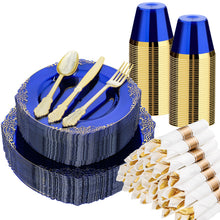 Goodluck Disposable Clear Blue with Gold Rim Plastic Dinnerware Sets