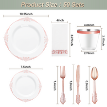 Goodluck 350PCS Retro Style Disposable Rose Gold Plastic Dinnerware Set for 50 Guests