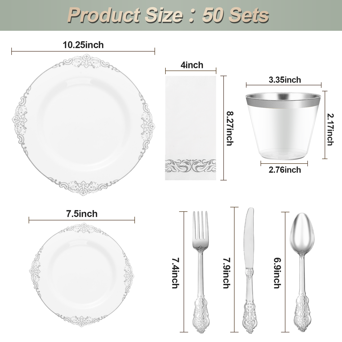 Goodluck 350PCS Disposable Silver Plastic Dinnerware Set for Party & Wedding