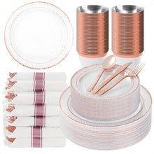 Goodluck 350PCS Disposable Veined Clear with Rose Gold Trim Dinnerware Set for 50 Guests
