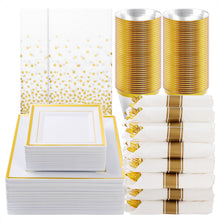 Goodluck 352 Piece White with Gold Trim Plastic Dinnerware Set for 50 Guests