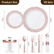Goodluck 350 Piece Disposable Lace Rose Gold Plastic Dinnerware Set