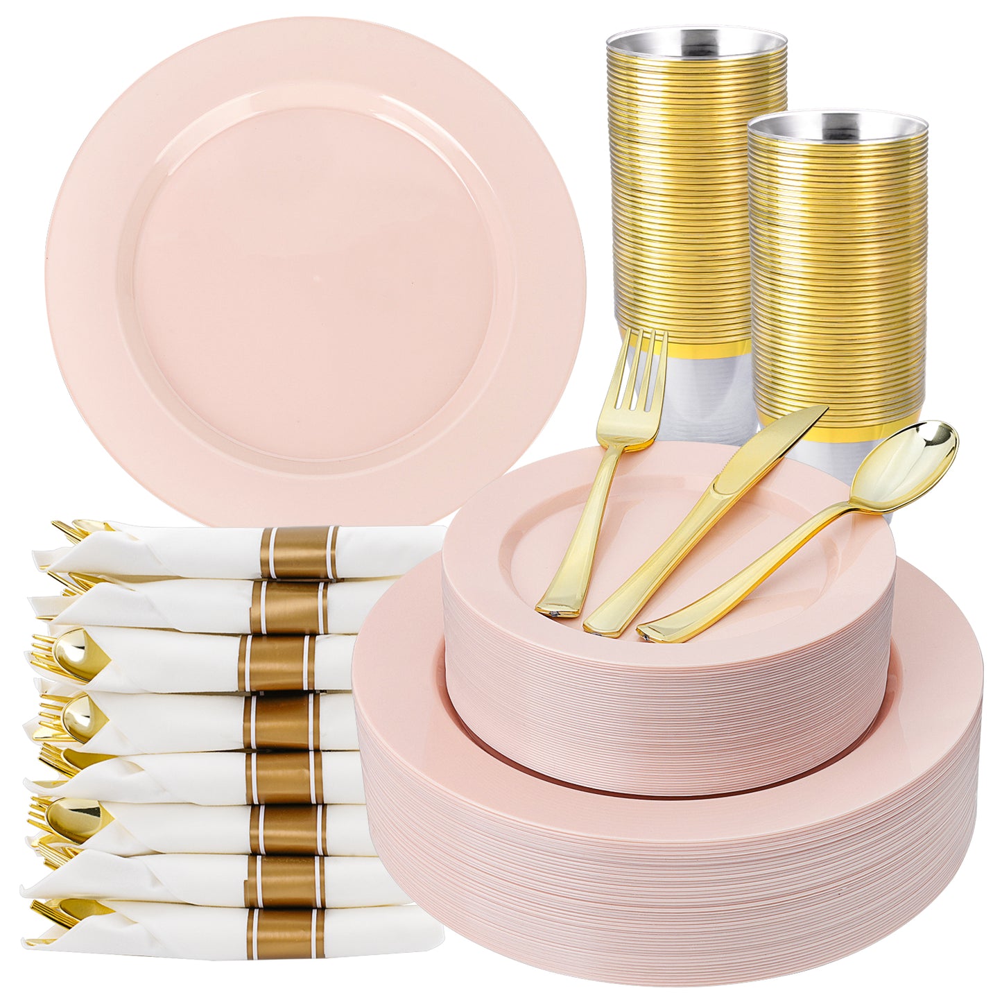 Goodluck 350 PCS Disposable Pink Plastic Dinnerware Set for Party, Wedding, Graduation
