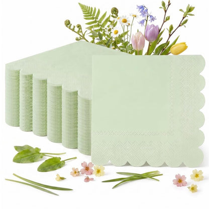 100-Pack 2-Ply 5 x 5 Inches Scalloped Disposable Napkins for Wedding, Birthday, Valentine's Day, and Baby Christening Party Decorations