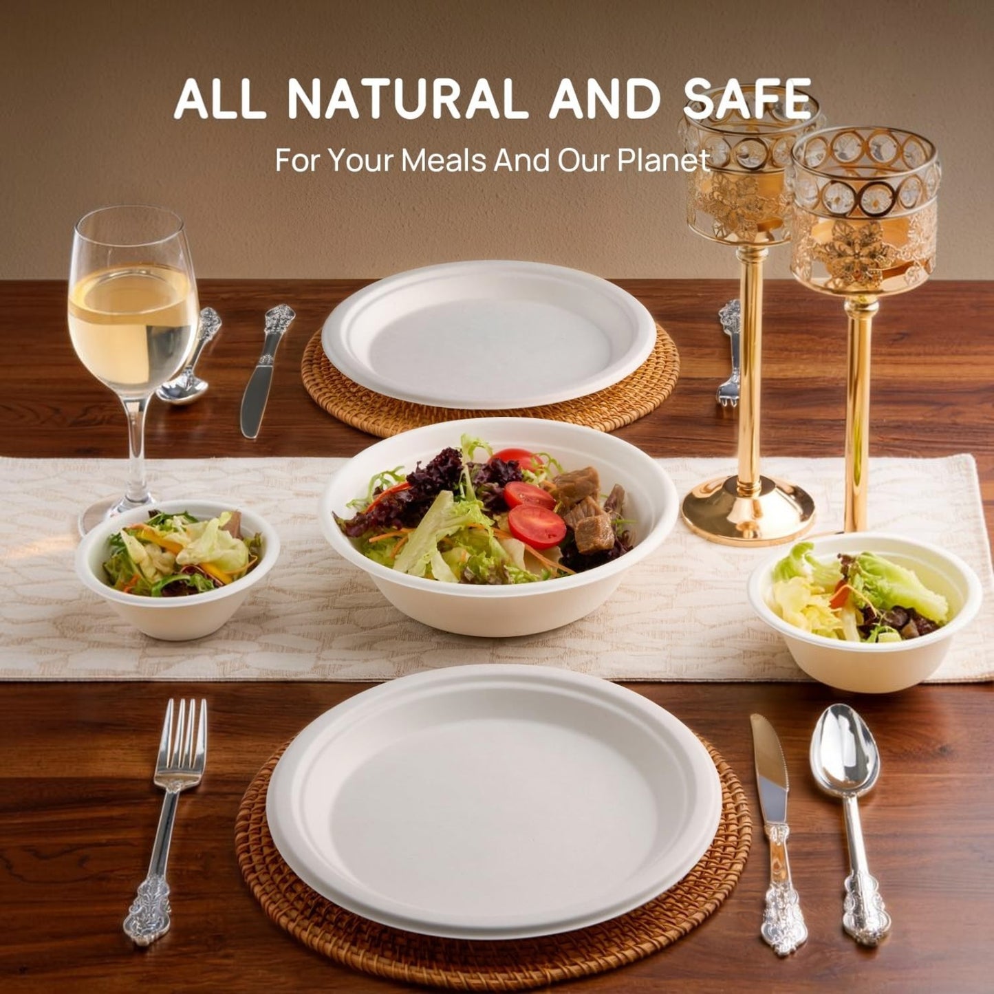 White 100% FSC Certified Heavy Duty Sugarcane Bulk Compostable Eco-Friendly Disposable Plates