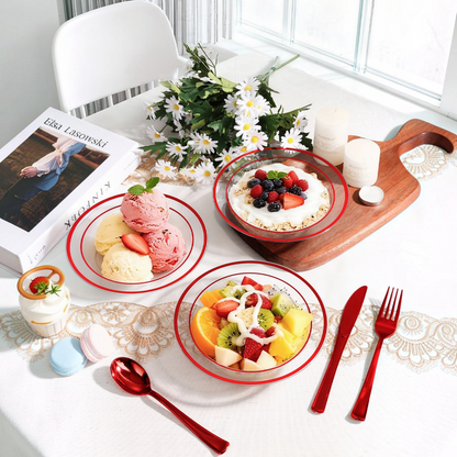 Durable and Sturdy 12-Ounce Disposable Bowls with Gold Spoon for ice cream, soup, fruit, and daily use