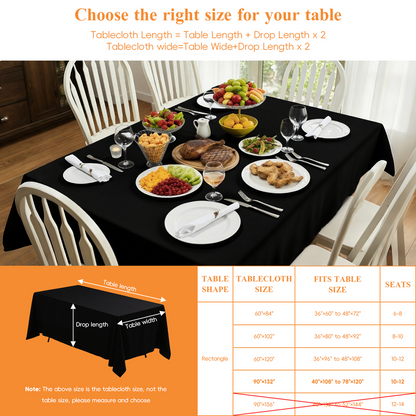 Goodluck 90 x 132 Inch Reusable Machine Washable Cover Rectangular Black Polyester Table Cloth for Wedding, Birthday, Party, Banquet, and Event Decoration