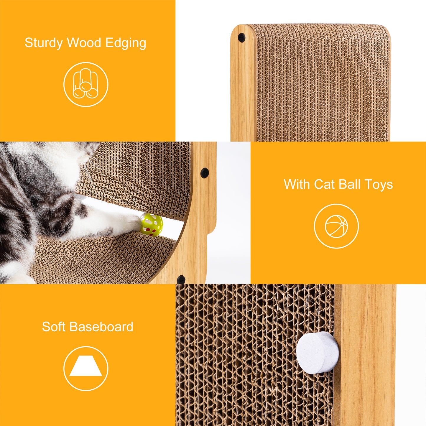 Goodluck Poils bebe L Shape 26.8 Inch Cat Scratcher with Ball Toy for Indoor