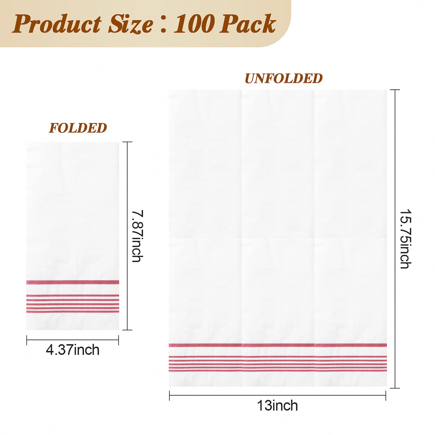 Goodluck 100 Pack 3-Ply Disposable Soft Absorbent Paper Napkins with Rose Gold Trim Lined for Dinners, Kitchen or Events
