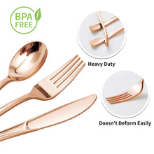 Goodluck Fancy Disposable Pre-Rolled Rose Gold Plastic Silverware for Party, Wedding