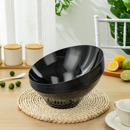 Goodluck 12 Pack 54oz Disposable Angled Black Plastic Serving Bowls for Chips, Snacks, Fruit, Salad