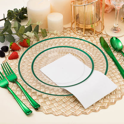 Goodluck 200PCS Disposable  Green and Clear Plastic Plates Set with 100 Dinner Plates and 100 Dessert Plates for Party, St. Patrick's Day