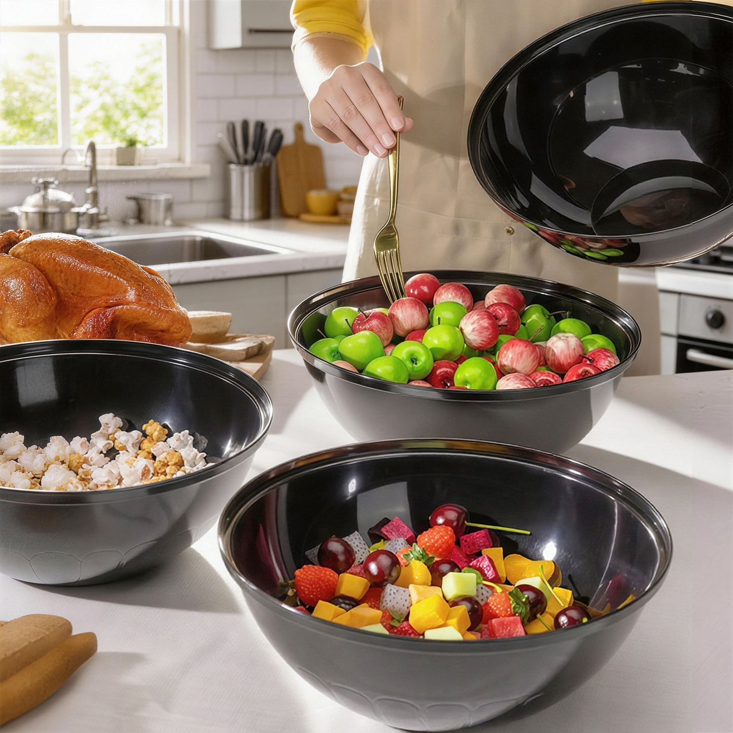 4 Pack 150 Ounce Disposable Plastic Serving Bowls for Chips, Salad, Candy, Snacks