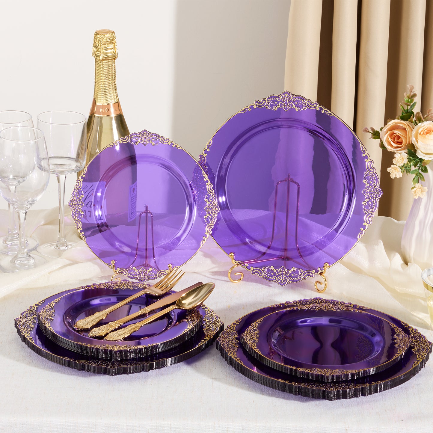Goodluck Disposable Retro Clear Purple Dinnerware Sets