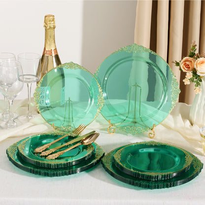 Goodluck Disposable Clear Green Plastic Dinnerware Sets
