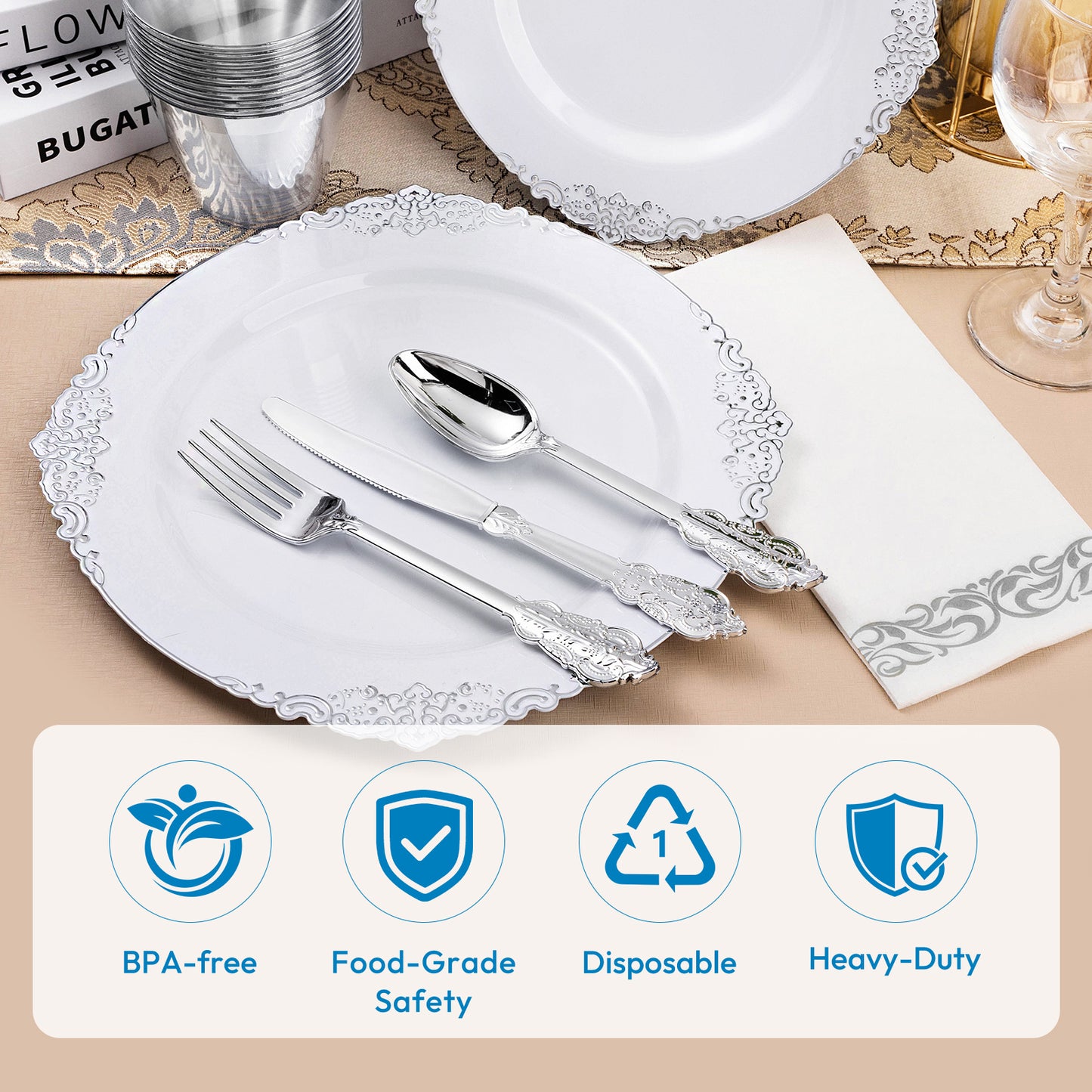 Disposable Retro Dinnerware Set for Party, Wedding