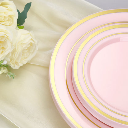 Goodluck Disposable Pink with Gold Rims Plastic Dinnerware Set for Wedding, Christmas