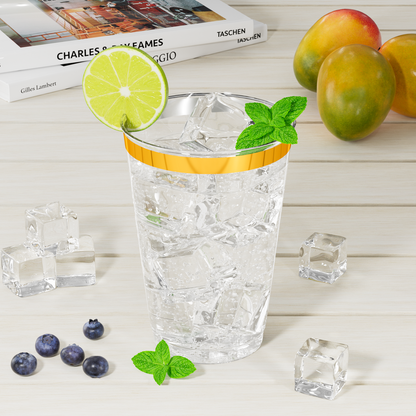 Disposable Gold Rim Plastic Cups for Wedding, Thanksgiving, Christmas, and Parties