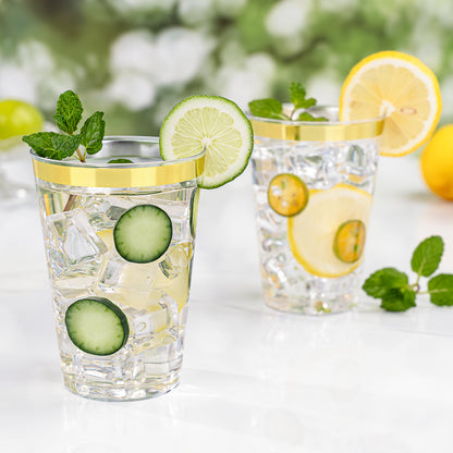 Goodluck 100 Pack 12oz Disposable Clear with Gold Rim Cups for Party, Holiday, Christmas, Wedding, Birthday, and Everyday Use