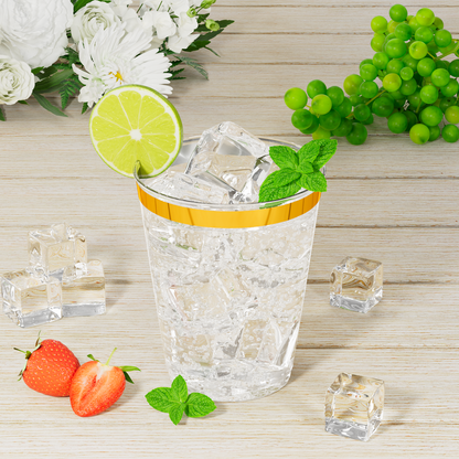 Disposable Gold Rim Plastic Cups for Wedding, Thanksgiving, Christmas, and Parties