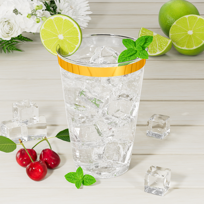 Disposable Gold Rim Plastic Cups for Wedding, Thanksgiving, Christmas, and Parties