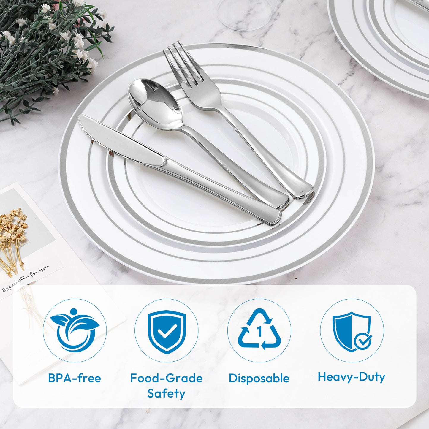 Disposable Classic Durable Dinnerware Set for Party, Wedding