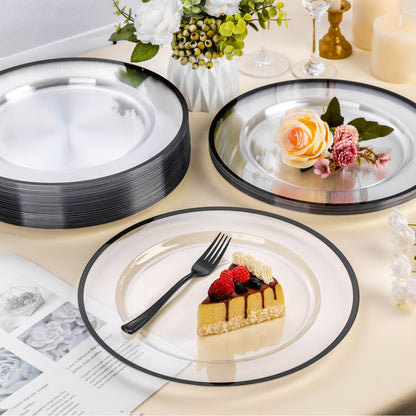 Goodluck 12 Inch Disposable Clear with Black Rim Plastic Charger Plates