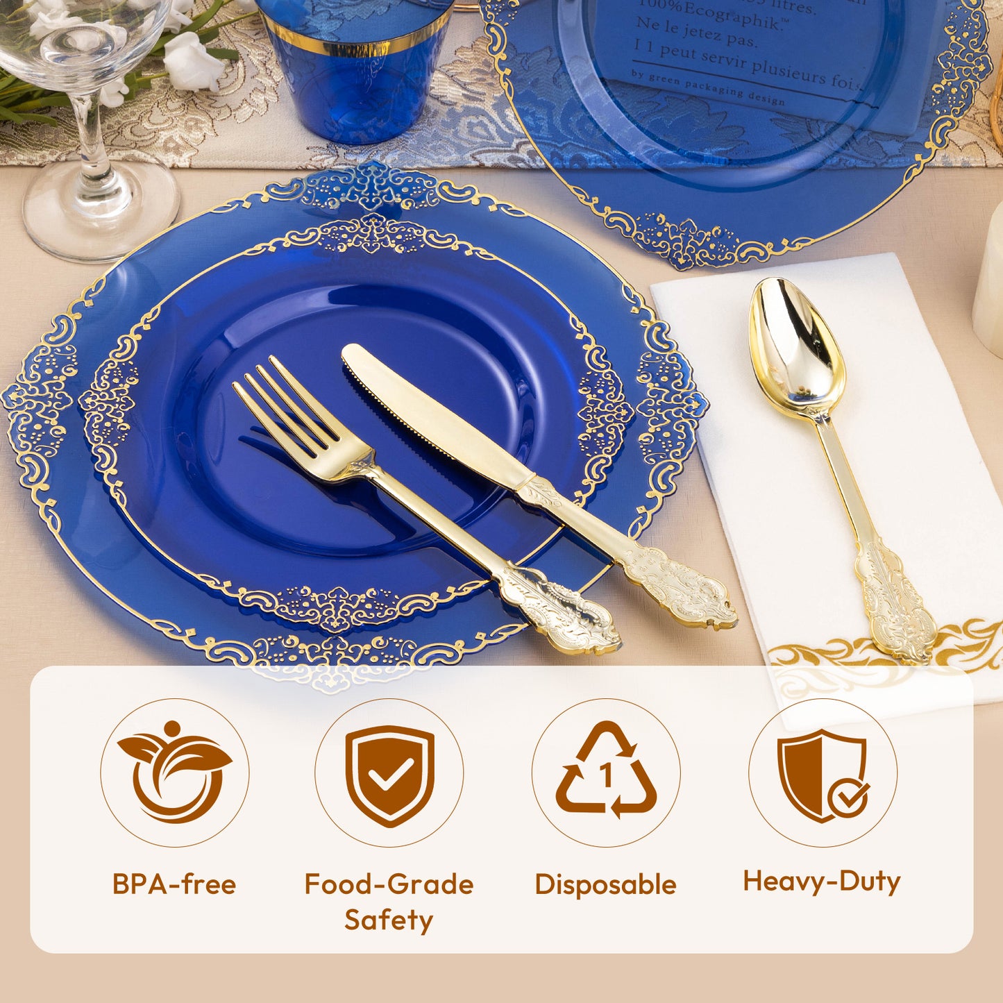 Disposable Retro Dinnerware Set for Party, Wedding