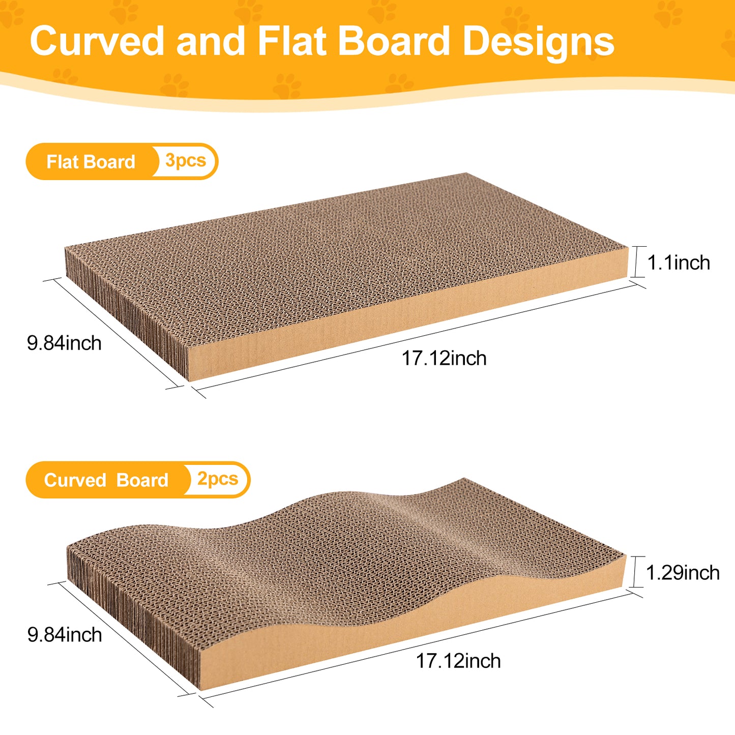 5 PCS Cat Scratcher with Box, Reversible Cat Scratchers for Indoor Cats, Cardboard Cat Scratcher with Catnip, 2 Curved and 3 Flat Boards for Scratching Bed