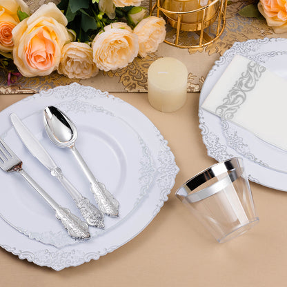 Goodluck 350PCS Disposable Silver Plastic Dinnerware Set for Party & Wedding