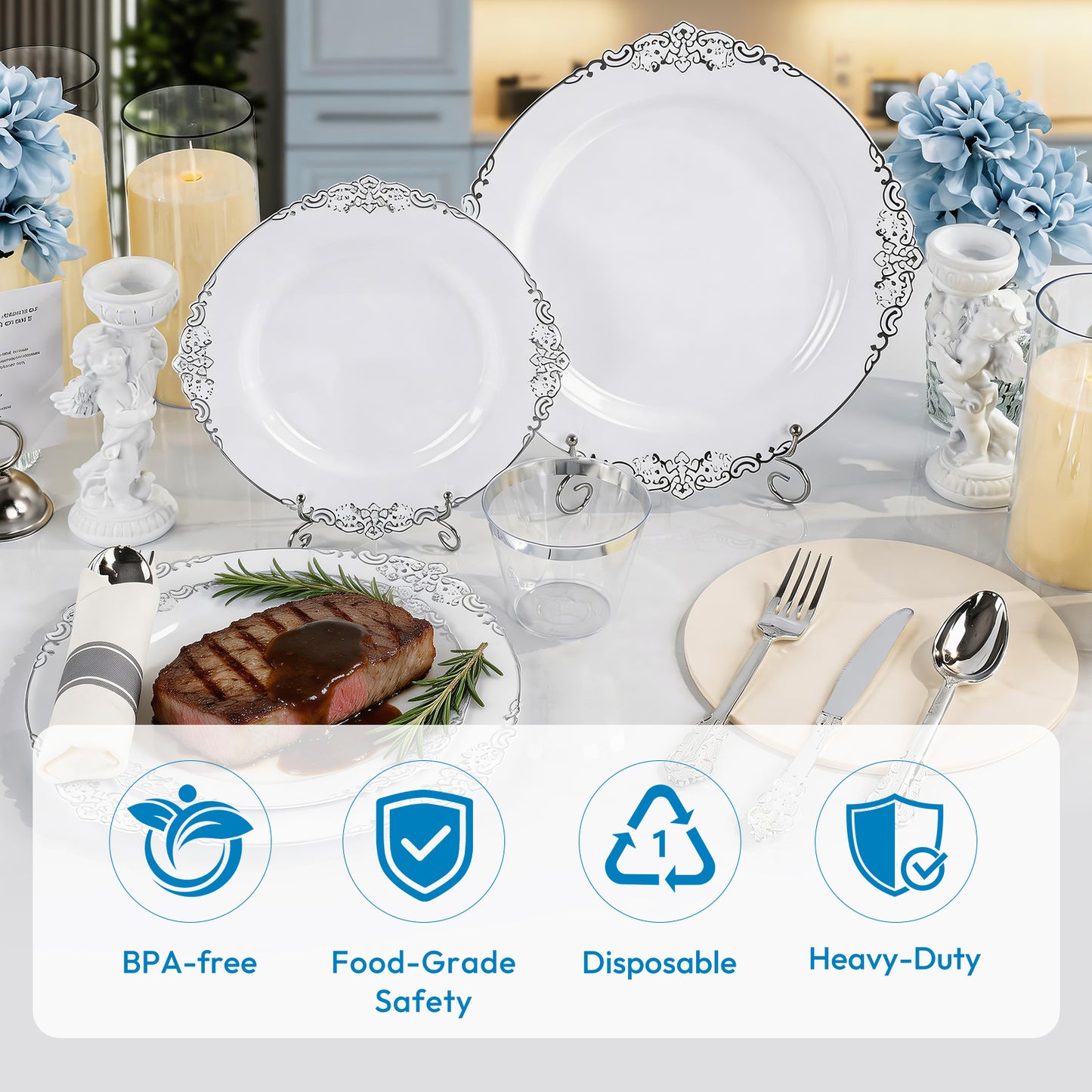 Make Parties Look Better with Disposable Retro Silver Plastic Dinnerware Sets