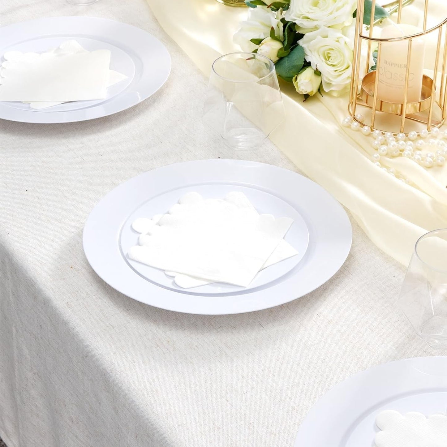 100-Pack 2-Ply 5 x 5 Inches Scalloped Disposable Napkins for Wedding, Birthday, Valentine's Day, and Baby Christening Party Decorations