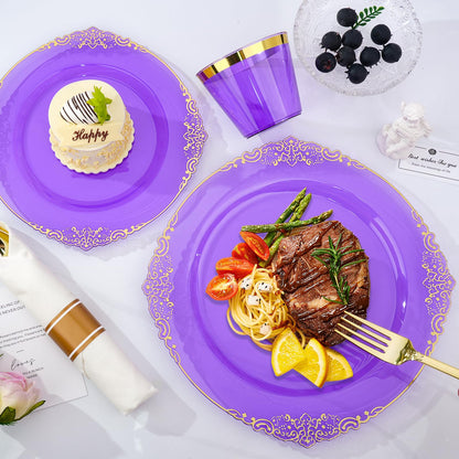 Retro High-Heavy Durable Disposable Dinnerware Set for Wedding, Party, Graduation