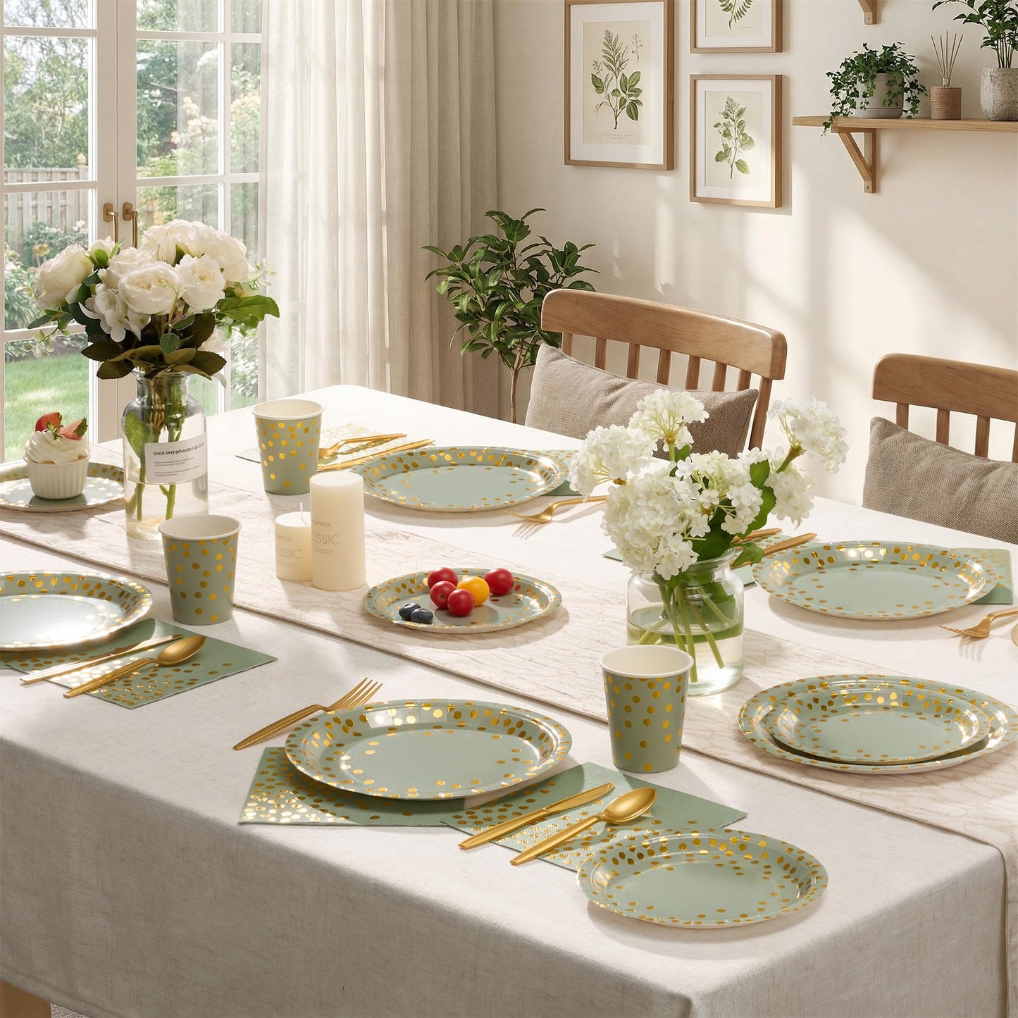 Gold Foil Polka Dot Disposable Party Paper Tableware Set for Birthday, Baby Shower, and Wedding